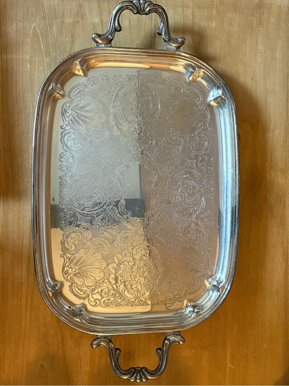 Silver Ornate Serving Tray with Handles - Decorative Home Accent